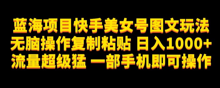 蓝海项目快手美女号图文玩法，无脑操作复制粘贴，日入1000+流量超级猛一部手机即可操作【揭秘】插图