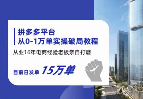 拼多多从0-1万单实操破局教程，从业16年电商经验打磨，目前日发单15万单插图