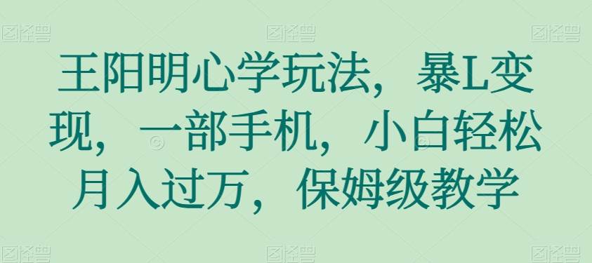 王阳明心学玩法，暴L变现，一部手机，小白轻松月入过万，保姆级教学【揭秘】插图