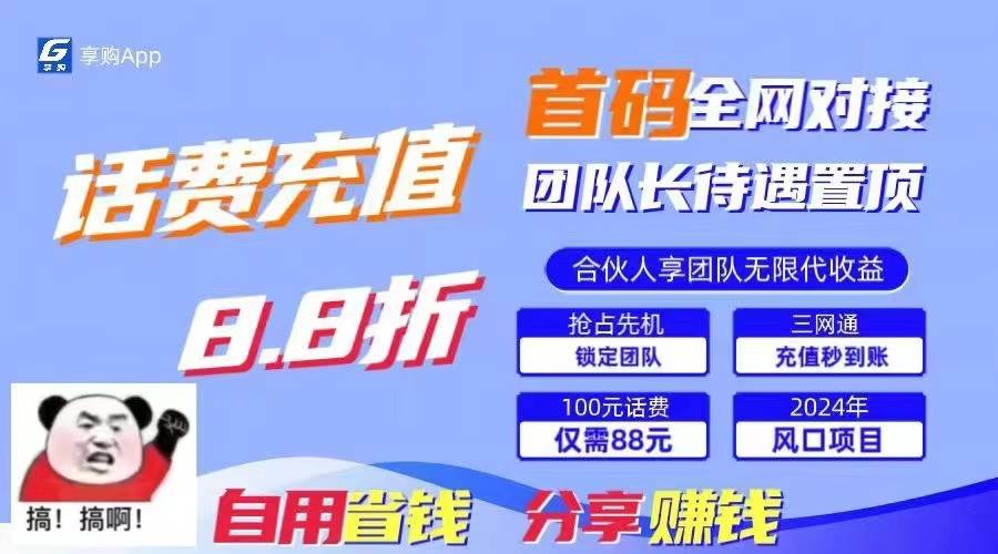 88折冲话费立马到账，刚需市场人人需要，自用省钱分享轻松日入千元，管道收益躺赚模式插图