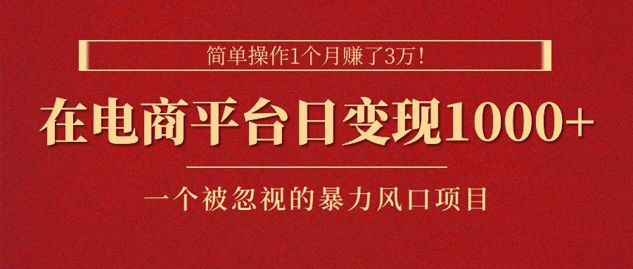 （11160期）简单操作1个月赚了3万！在电商平台日变现1000+！一个被忽视的暴力风口…插图