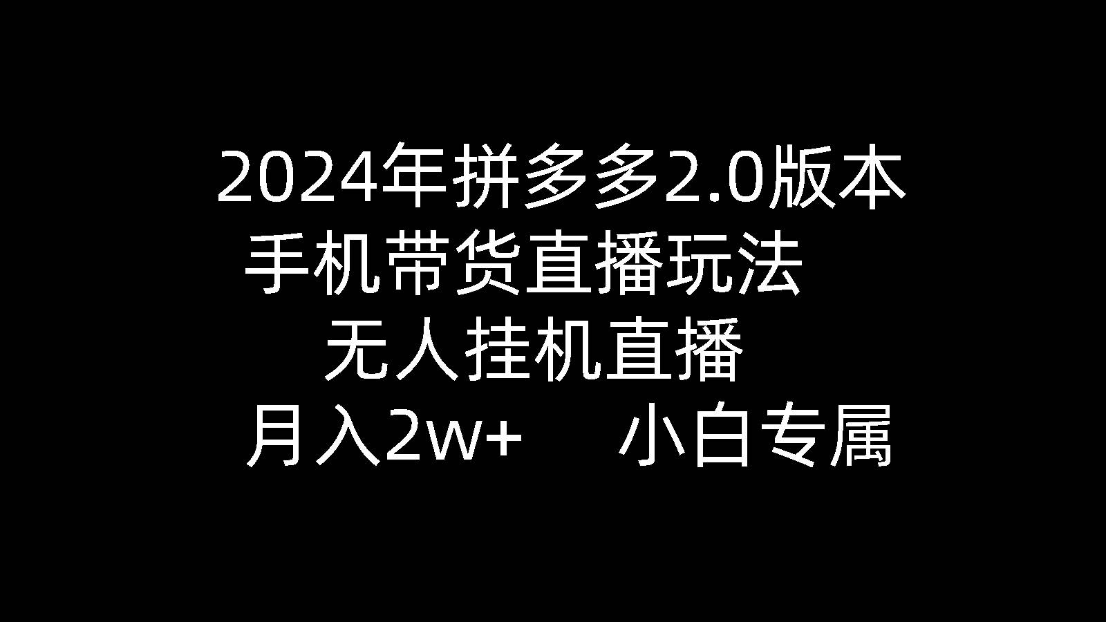 2024年拼多多2.0版本，手机带货直播玩法，无人挂机直播， 月入2w+， 小…插图