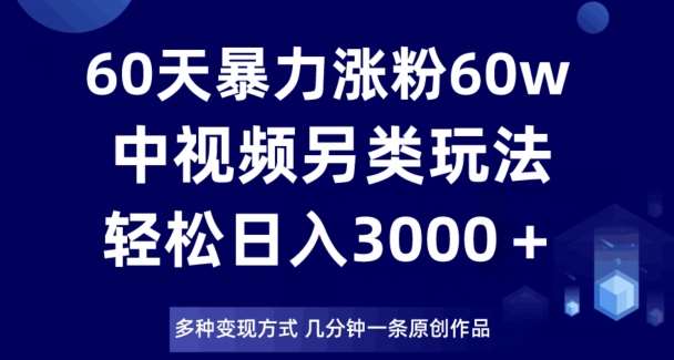 60天暴力涨粉60W，中视频另类玩法，日入3000＋，几分钟一条原创作品多种变现方式插图