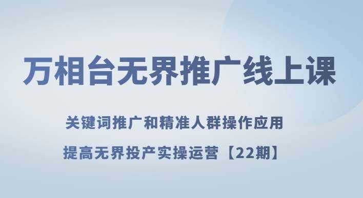 万相台无界推广线上课关键词推广和精准人群操作应用，提高无界投产实操运营【22期】插图