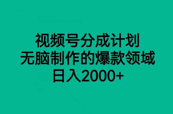 视频号分成计划，无脑制作的爆款领域，日入2000+插图