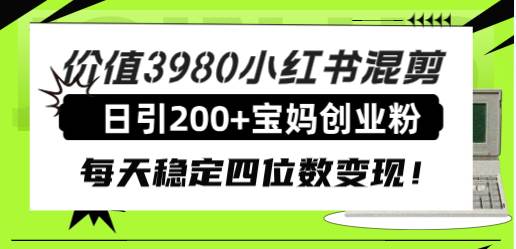 价值3980小红书混剪日引200+宝妈创业粉，每天稳定四位数变现！插图