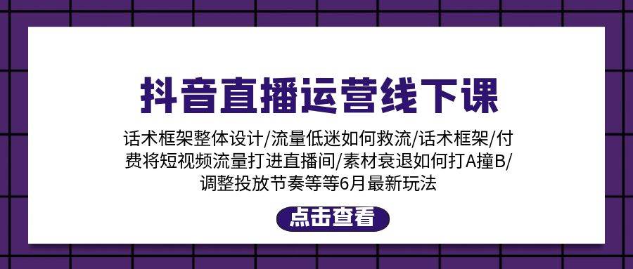 （11211期）抖音直播运营线下课：话术框架/付费流量直播间/素材A撞B/等6月新玩法插图