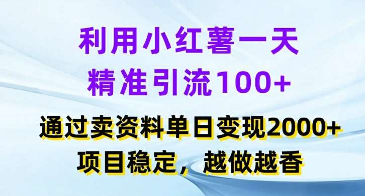 利用小红书一天精准引流100+，通过卖项目单日变现2k+，项目稳定，越做越香【揭秘】插图