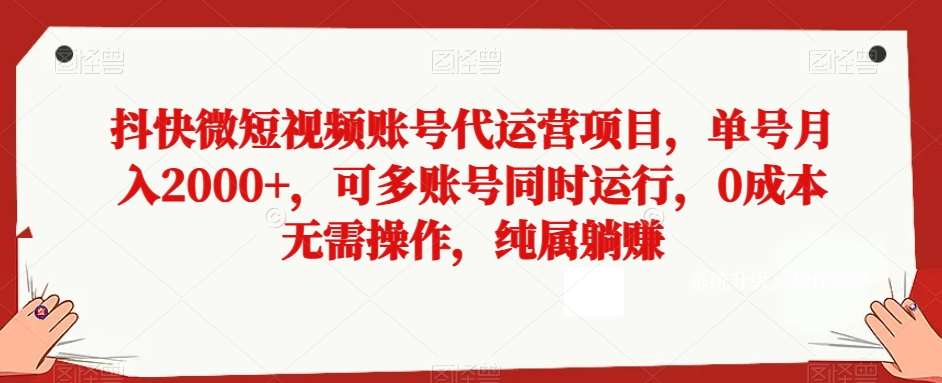 抖快微短视频账号代运营项目，单号月入2000+，可多账号同时运行，0成本无需操作，纯属躺赚【揭秘】插图