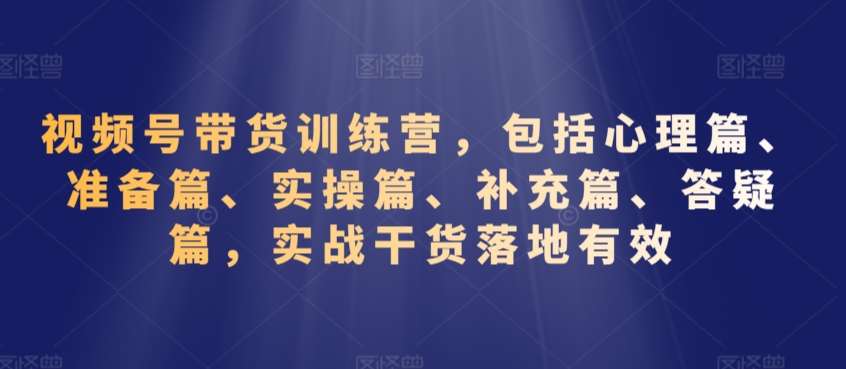 视频号带货训练营，包括心理篇、准备篇、实操篇、补充篇、答疑篇，实战干货落地有效插图