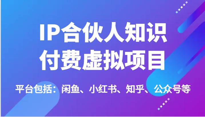 IP合伙人知识付费虚拟项目，包括：闲鱼、小红书、知乎、公众号等（51节）插图