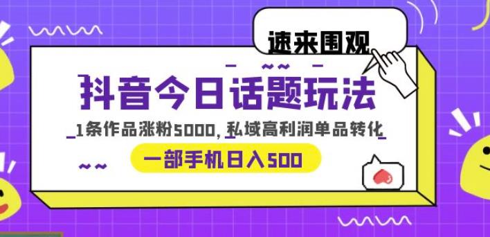 抖音今日话题玩法，1条作品涨粉5000，私域高利润单品转化一部手机日入500【揭秘】插图