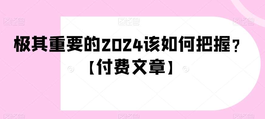 极其重要的2024该如何把握？【付费文章】插图