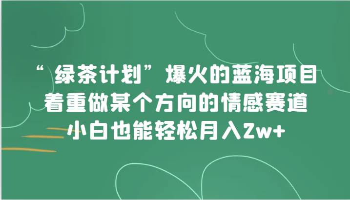 “绿茶计划”，爆火的蓝海项目，着重做某个方向的情感赛道，小白也能轻松月入2w+插图