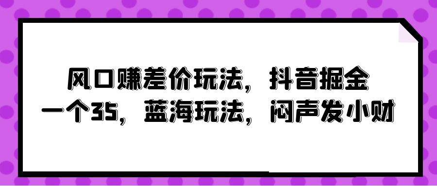 （10022期）风口赚差价玩法，抖音掘金，一个35，蓝海玩法，闷声发小财插图