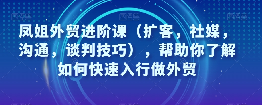 凤姐外贸进阶课（扩客，社媒，沟通，谈判技巧），帮助你了解如何快速入行做外贸