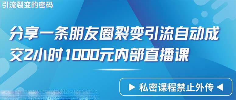 （9850期）仅靠分享一条朋友圈裂变引流自动成交2小时1000内部直播课程插图