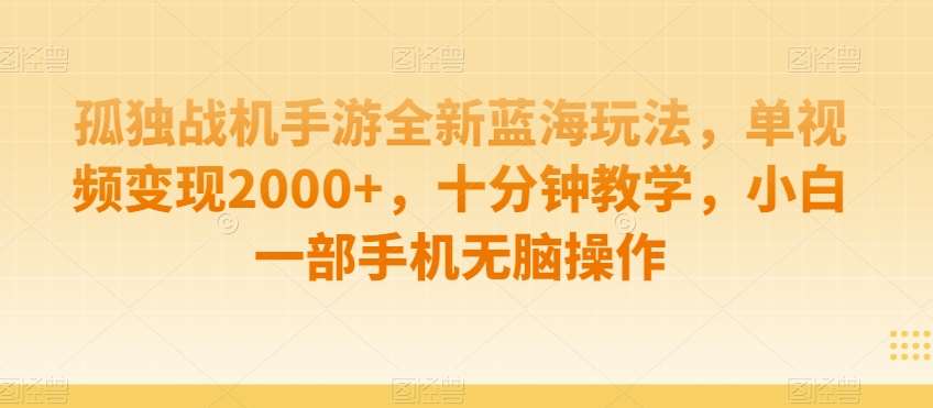 孤独战机手游全新蓝海玩法，单视频变现2000+，十分钟教学，小白一部手机无脑操作【揭秘】插图