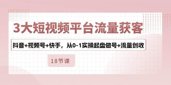 （10778期）3大短视频平台流量获客，抖音+视频号+快手，从0-1实操起盘做号+流量创收插图