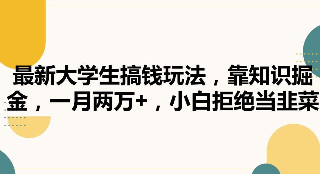 最新大学生搞钱玩法，靠知识掘金，一月两万+，小白拒绝当韭菜【揭秘】插图