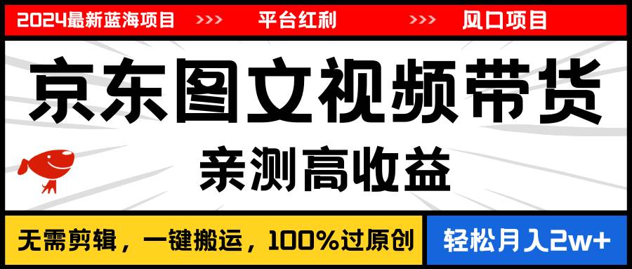 （11147期）2024最新蓝海项目，逛逛京东图文视频带货，无需剪辑，月入20000+插图