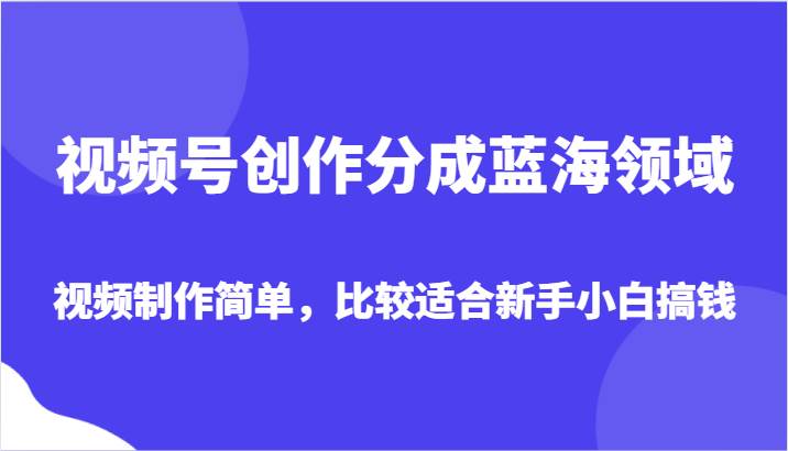 视频号创作分成蓝海领域，视频制作简单，比较适合新手小白搞钱插图