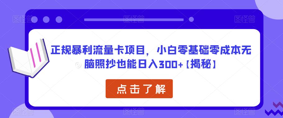 正规暴利流量卡项目，小白零基础零成本无脑照抄也能日入300+【揭秘】插图