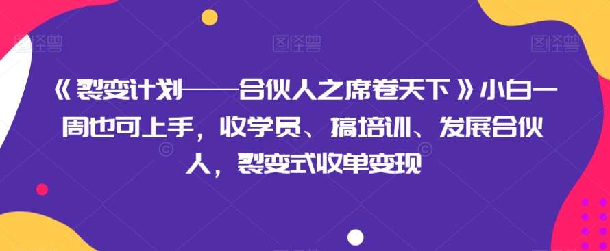 《裂变计划——合伙人之席卷天下》小白一周也可上手，收学员、搞培训、发展合伙人，裂变式收单变现插图