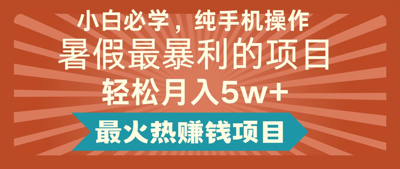 2024暑假最赚钱的项目，简单无脑操作，每单利润最少500+，轻松月入5万+插图