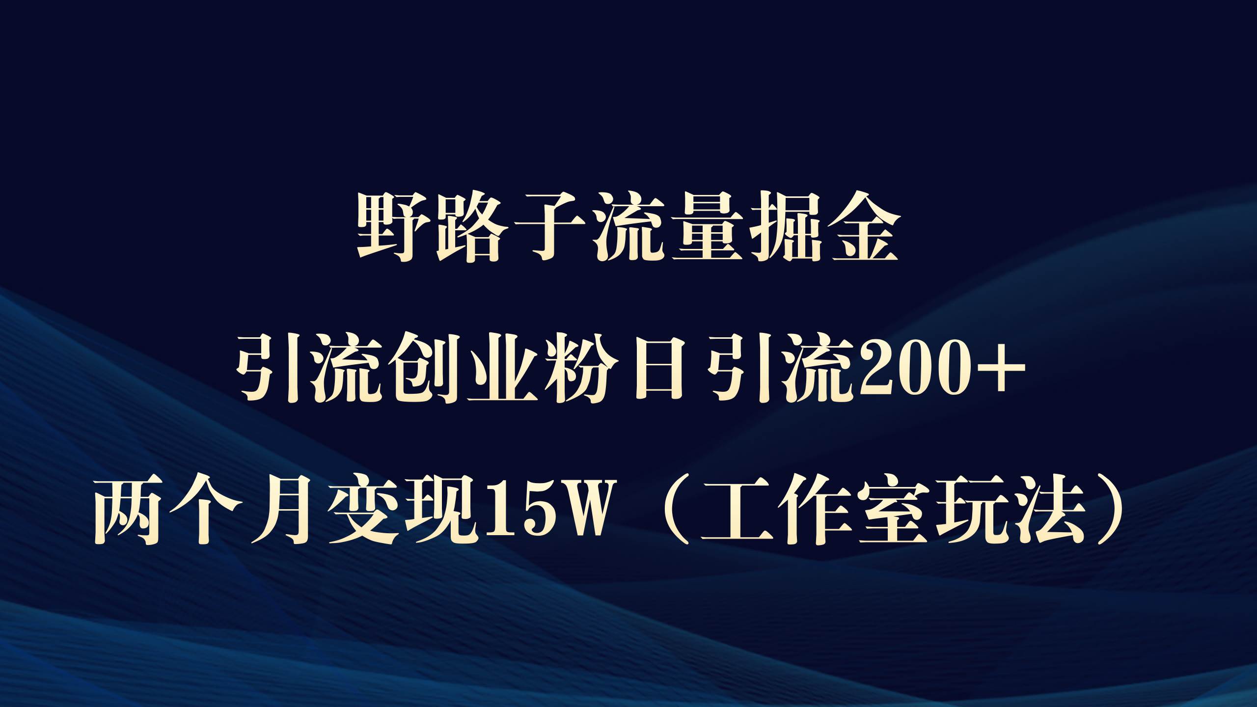 （9513期）野路子流量掘金，引流创业粉日引流200+，两个月变现15W（工作室玩法））插图