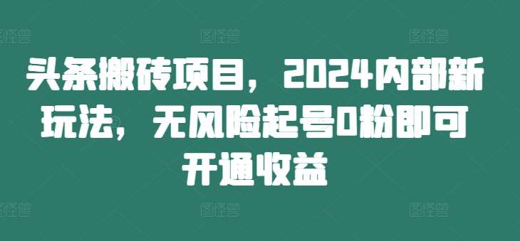 头条搬砖项目，2024内部新玩法，无风险起号0粉即可开通收益插图