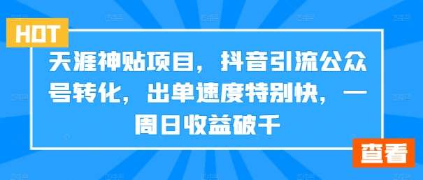 天涯神贴项目，抖音引流公众号转化，出单速度特别快，一周日收益破千插图