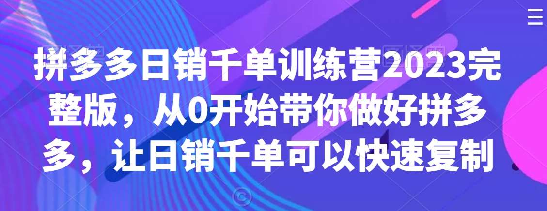 拼多多日销千单训练营2023完整版，从0开始带你做好拼多多，让日销千单可以快速复制插图