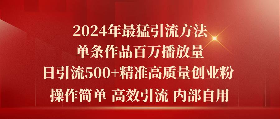 （10920期）2024年最猛暴力引流方法，单条作品百万播放 单日引流500+高质量精准创业粉插图