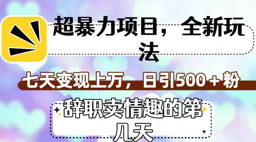 超暴利项目，全新玩法（辞职卖情趣的第几天），七天变现上万，日引500+粉插图