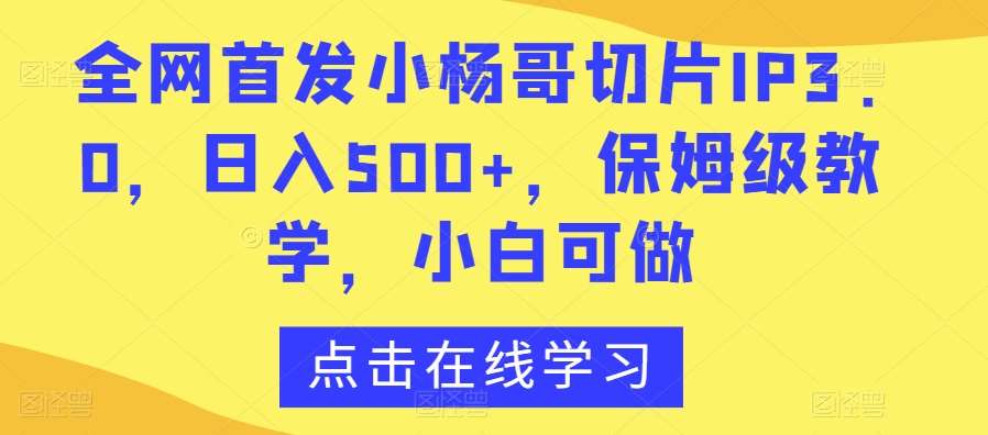 全网首发小杨哥切片IP3.0，日入500+，保姆级教学，小白可做【揭秘】插图