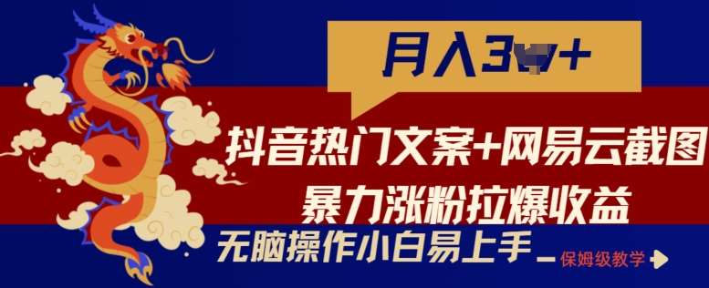 抖音热门文案+网易云截图暴力涨粉拉爆收益玩法，小白无脑操作，简单易上手【揭秘】插图