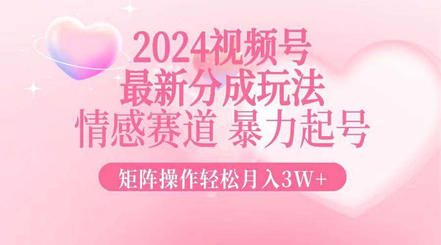 （12922期）2024最新视频号分成玩法，情感赛道，暴力起号，矩阵操作轻松月入3W+插图