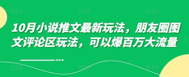 10月小说推文最新玩法，朋友圈图文评论区玩法，可以爆百万大流量 插图