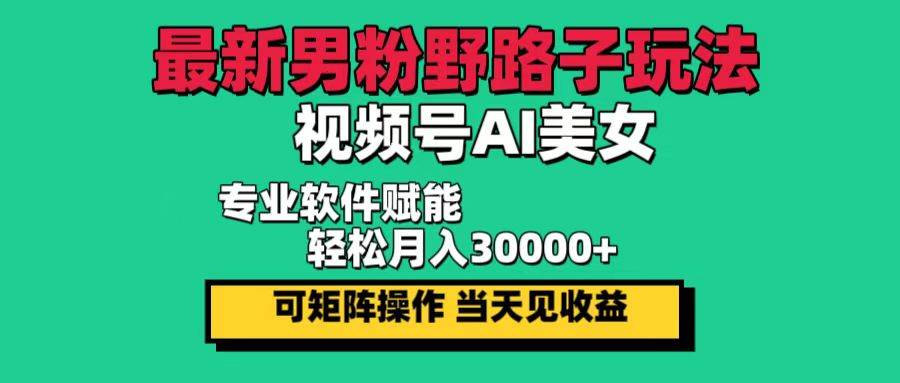 （12909期）最新男粉野路子玩法，视频号AI美女，当天见收益，轻松月入30000＋插图