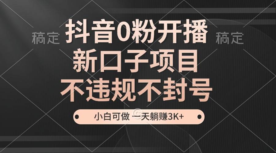 （13301期）抖音0粉开播，新口子项目，不违规不封号，小白可做，一天躺赚3K+插图