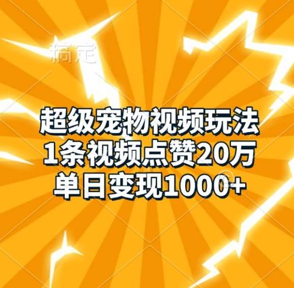 超级宠物视频玩法，1条视频点赞20万，单日变现1k插图