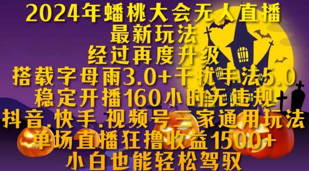 2024年蟠桃大会无人直播最新玩法，稳定开播160小时无违规，抖音、快手、视频号三家通用玩法【揭秘】插图